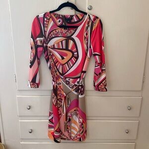 Vintage 70’s Paisley Groovy Mod Dress Stretchy Pink Orange Brown Etcetera Size 2
